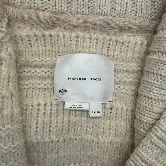 Anthropologie Cream Shaggy Sweater Vest size 1X/2X snap button closure 25% wool - Picture 16 of 16